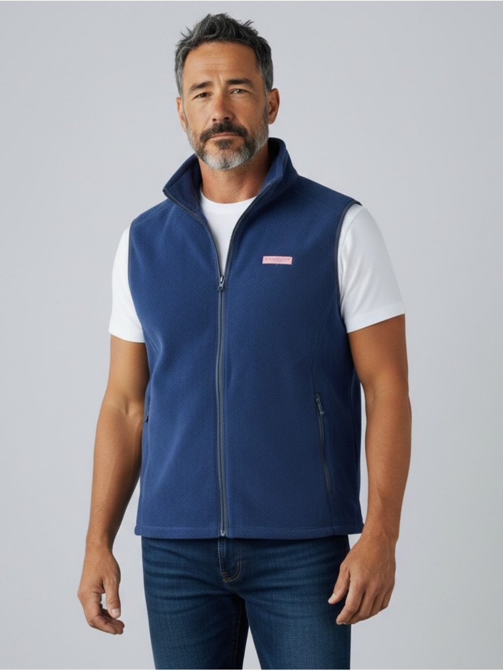 Vineyard Vines Men’s Full Zip Fleece Navy Blue Vest Size XL Sleeveless